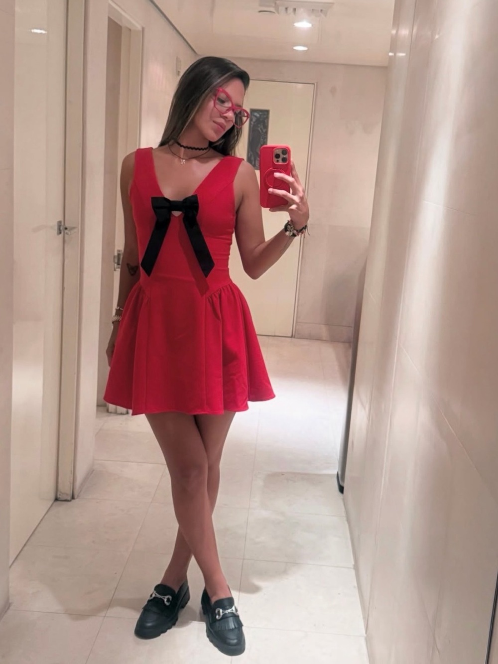 Wayf - Ariana Bow Fit & Flare Mini Dress